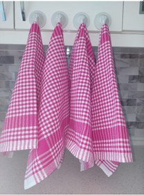 Resim Pamuklu Fuşya Renkli Pöti Kareli 4'lü Kurulama Bezi,peçete 