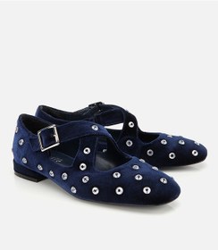 Resim Hotiç Kadın Lacivert Kadife Taşlı Çapraz Bantlı Babet 01ayh314680a680 01ayh314680a680 Lacivert 