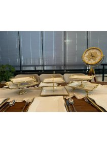 Resim Atabey Home 5 Parça Kare Porselen Çeyiz Seti Döküm Çerçeveli-Ayaklı-Kulplu & Sunum Seti Gold 