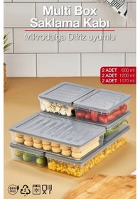 Resim Multi Box 6 Parça 3 Farklı Boy Saklama Kabı Seti - Dondurucu & Mikrodalga Uyumlu Gri 