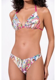 Resim Endeep Kadın Desenli Özel Lurex Kumaşlı Yarım Dolgulu Üçgen Bikini Takımı Kırmızı 