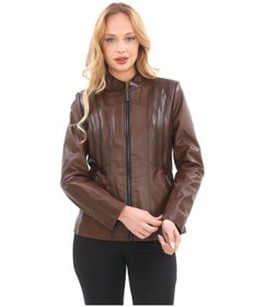 Resim New Zaya Leather Kadın Hakiki Kuzu Deri Ceket 