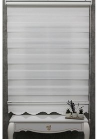 Resim Kidmex Ekru Geniş Plise Etek Dilimli Zebra Stor Güneşlik Perde 