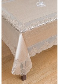 Resim Çini Desenli Örme Leke Tutmaz Masa Örtüsü Sütlü Kahverengi 