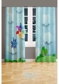Resim Rüzgar Gülü Desenli Fon Perde Çocuk Ve Bebek Odası Süet Baskılı Ekstrafor Büzgü 2 Kanat Prd-60 Çok Renkli 