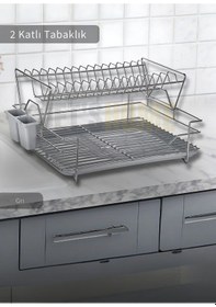 Resim Jet's Home 2 Katlı Bulas Iklık C Elik Tezgah U Stu Tabaklık Bpa Free Bulas Ik Sepeti Kurutmalık Gri Gri 
