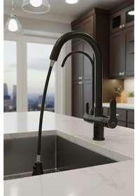 Resim 0650 Arıtmalı Spiralli Mutfak Bataryası Siyah Beyaz Krom Gold Renk Siyah 