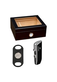 Resim Ltng Humidor, Siyah Çakmak, Siyah Kesici Puro Başlangıç Seti - Pkt-bsetı 