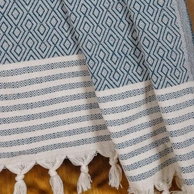 Resim Buldan İşi Kaymaz Pamuklu Koltuk Örtüsü 170x210 Cm Koltuk Şalı Çekyat Kanepe Örtüsü (Petrol) 