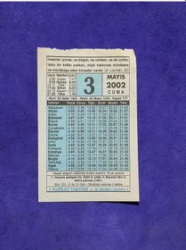 Resim 3 Mayıs 2002 Takvim Yaprağı - Nostalji Koleksiyonluk Takvim Yaprağı A 