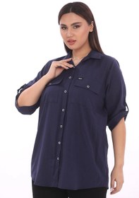 Resim %100 Cotton Büyük Beden Natural Gömlek - Lacivert 