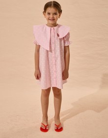 Resim Puantiye Asimetrik Elma Nakışlı Elbise Pembe - Pembe / 5-6 Yaş 