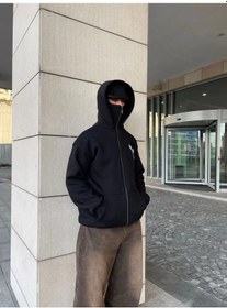 Resim Assema Erkek Üç İplik Samuray Kapüşonlu Zıp Fermuarlı Sweatshirt - Siyah Çok Renkli 