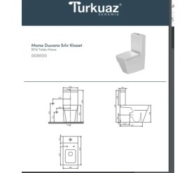 Resim Turkuaz Mona Duvara Sıfır Klozet (Alttan Çıkışlı) 