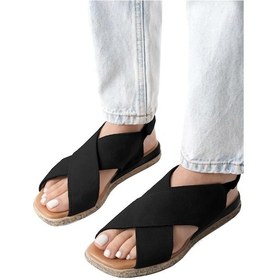 Resim Elit Tera Kadın Hakiki Süet Deri Düz Sandalet Siyah Siyah 