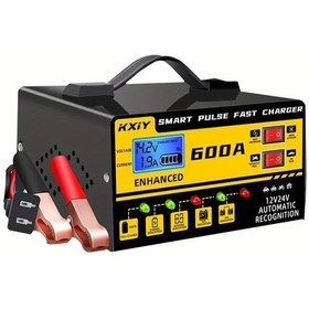 Resim Fochsia Sarı 600a Otomatik Durdurma Akıllı Nabız Lcd Ekran 12v 24v Araç Suv Motosiklet Kamyon Batarya Şarj Cihazı Voltaj Sıcaklık 