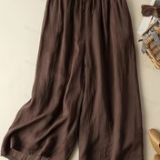 Resim Kadınlar için Rahat Kahverengi Geniş Bacaklı Pantolon - Düz Bacak, Bol Kesim, Tüm Mevsimler İçin Konfor, Günlük Giyim İçin Mükemmel, Rahat Giyim | Rahat Kesim Pantolon | Pürüzsüz Dokuma 