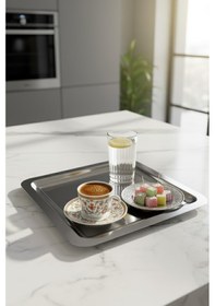 Resim Gökdil 12 Adet 22x22 Kare Gümüş Renk Kahve Sunum Tepsisi Gri 