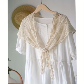 Resim Vintage Tığ İşi Pamuk Kadın Üçgen Eşarp 