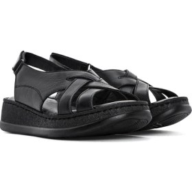 Resim Derimod Kadın Siyah Bilekten Bantlı Kalın Tabanlı Deri Comfort Sandalet 26SFD320618 