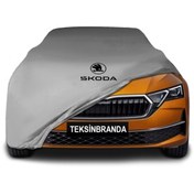 Resim ULTRASHOP Skoda Octavia 4 S. Wagon (2019 - ) Gri Kumaş Araba Branda Logolu Penye Oto Branda 