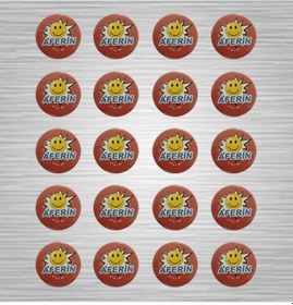 Resim Aferin Rozeti Öğrenci Motivasyon Rozetleri Serisi 20`Li Paket Çok Renkli 