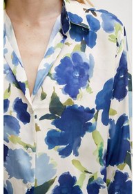 Resim Never More Çok Renkli Çiçek Desenli Gömlek Mavi 