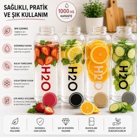 Resim Orret Home 1000 ml Renkli Kapaklı Borosilikat Cam Matara - Sızdırmaz Çevirmeli Vakumlu Kapaklı Suluk,BPA İçermez, Isıya Dayanıklı, Geniş Ağızlı, Şık ve Dayanıklı Cam Su Şişesi (Siyah) 
