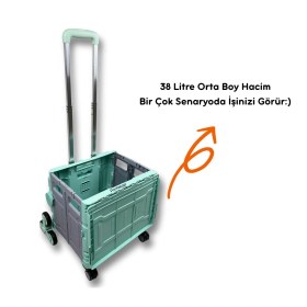 Resim 8 Tekerlekli Yeşil, 38l Orta Boy Hareketli Alüminyum Tutacaklı Alışveriş Arabası 
