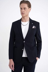 Resim Comfort Fit Çift Yırtmaç Torba Cep Metal Düğmeli Lacivert Blazer Ceket C 734 - Lacivert / LACİVERT - 52 