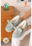 Resim Albishoes Kışlık Içi Tüylü Kadın Ev Ayakkabı Kurbağa Figürlü Kaydırmaz Rahat Taban Panduf Ev Botu Yeşil 