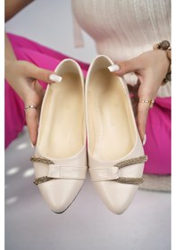 Resim bulutmod Kadın Yan Taşlı Günlük Büyük Numara Babet Ayakkabı TEN Ten Rengi 