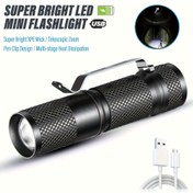 Resim 1 Adet Mini El Feneri, Taşınabilir Değişken Yakınlıkta Zoom LED Işığı, Taktiksel El Feneri, USB Şarj Edilebilir, Açık Hava, Kampçılık, Yürüyüş, Acil Durum Kullanımı İçin 