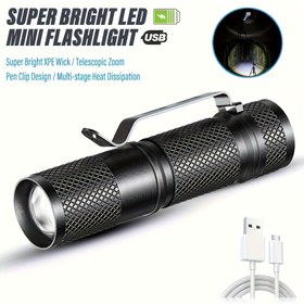 Resim 1 Adet Mini El Feneri, Taşınabilir Değişken Yakınlıkta Zoom LED Işığı, Taktiksel El Feneri, USB Şarj Edilebilir, Açık Hava, Kampçılık, Yürüyüş, Acil Durum Kullanımı İçin 