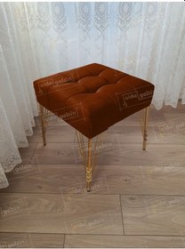 Resim Modern Dilim Puf Ayakucu Puf Gold Metal Ayak 45 45 Kahve 