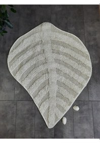 Resim Yaprak Krem Doğal Pamuklu Banyo Paspası 100x100 Cm Tek Parça Krem 