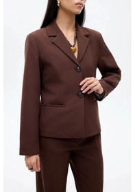 Resim Quzu Çift Düğmeli Dikiş Detaylı Kahverengi Kadın Blazer Ceket Ckt00882 Kahverengi 