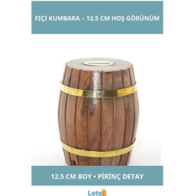 Resim Pirinç Ahşap Fıçı Kumbara 12.5 Cm Dekoratif Tasarım TEK EBAT 