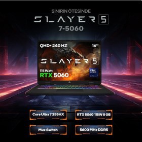 Resim Game Garaj Slayer5 7-5060 C2 U7-255HX 32 GB 2 TB RTX5060 16" Free Dos Dizüstü Bilgisayar 