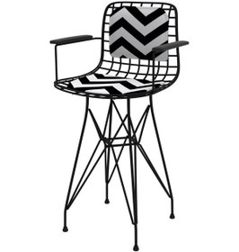 Resim Knsz ufak boy tel bar sandalyesi 1 li uslu syhaldo kolçaklı sırt minderli 55 cm oturma yüksekliği mutfak bahçe cafe ofis 