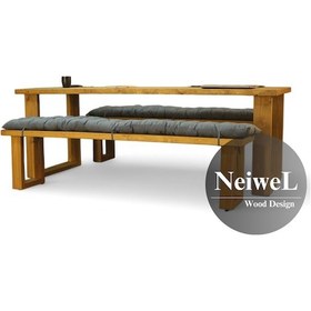 Resim Neiwel Doi Doğal Ahşap Banklı Toplantı Masasıı x 80 x 140 Açık Ceviz 