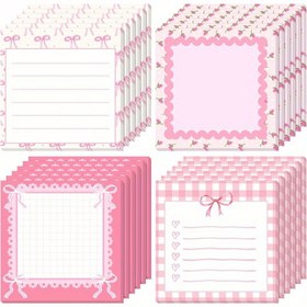 Resim 4 Paket Pembe Kurdele Yapışkan Not Defterleri - 7.62x7.62 cm Sevimli Yapışkan Not Defterleri Çiçek ve Kalp Tasarımı ile, Kadınlar için Sevimli Yapışkan Not Defterleri, Okul Malzemeleri, Parti Hediyeleri, Sevimli Yapışkan Notlar 