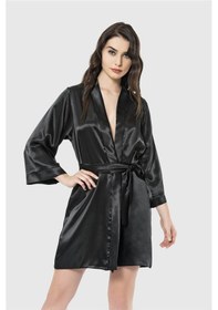Resim Ahu Aria's Closet Siyah Kısa Saten Sabahlık Siyah 