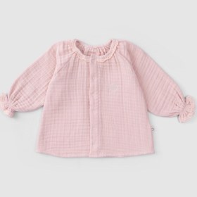 Resim Brodeli Müslin Bebek Gömlek Organik Pamuk Pembe - Pembe / 1-2 Yaş 
