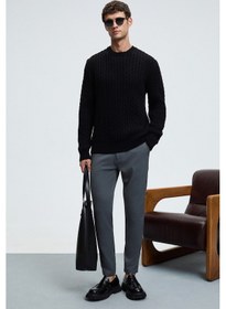 Resim Grımelange Vıntlace Erkek Yuvarlak Yaka Saç Örgü Desenli Regular Fit Triko Siyah Kazak Siyah 