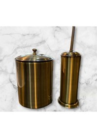 Resim İsaoğlu Yapı Mat Gold Banyo Çöp Kovası Ve Fırça Seti Antik Gold Vintage Tasarım Gold Altın 
