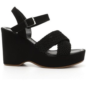 Resim Gönderi R Siyah Dolgu Topuk Örgü Bantlı Sandalet Siyah 