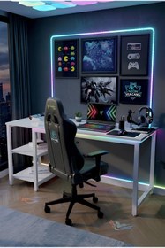 Resim reflekta Raflı Oyuncu Masası 60x160 cm. Gaming Masa Demonte 