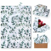 Resim 100 adet Okaliptüs & Kelebek Temalı Kağıt Mendil, 35.56x50.8cm - Beyaz/Yeşil Renkte Zarif Yeşil Yaprak Desenli Hediye Kağıdı, Partiler, Gençler Duşları, Doğum Günleri, Düğünler, Kelebek Süslemeleri için İdeal 