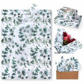 Resim 100 adet Okaliptüs & Kelebek Temalı Kağıt Mendil, 35.56x50.8cm - Beyaz/Yeşil Renkte Zarif Yeşil Yaprak Desenli Hediye Kağıdı, Partiler, Gençler Duşları, Doğum Günleri, Düğünler, Kelebek Süslemeleri için İdeal 